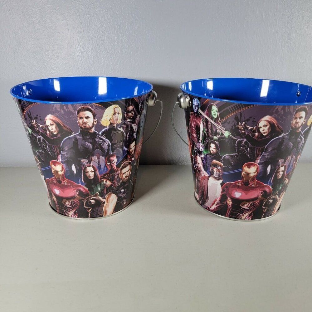 Marvel Avengers Halloween Pails Lot of 2 Tin Buckets with Handle
